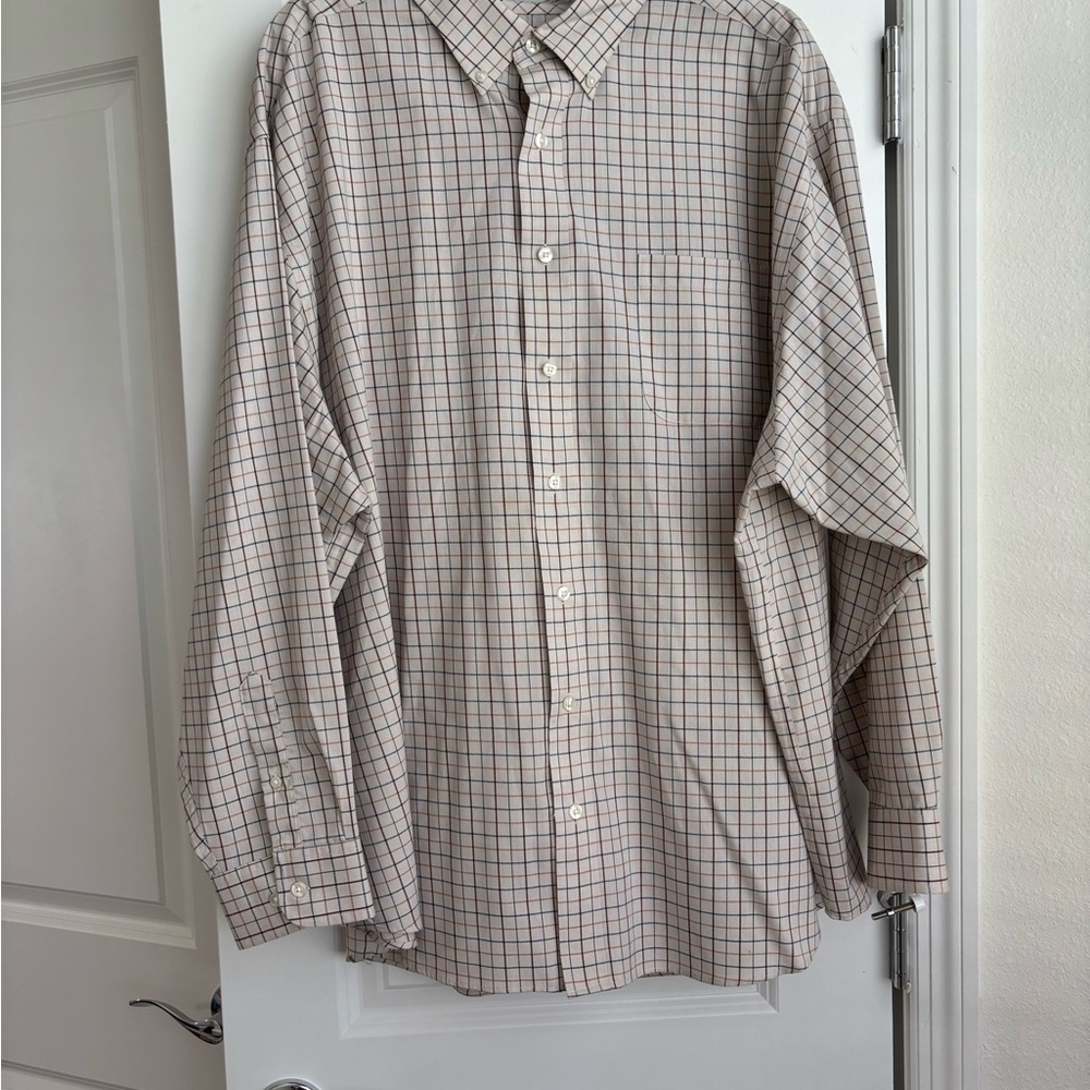 Roundtree & Yorke Travel Smart Beige and Blue Checkered Shirt 3XB